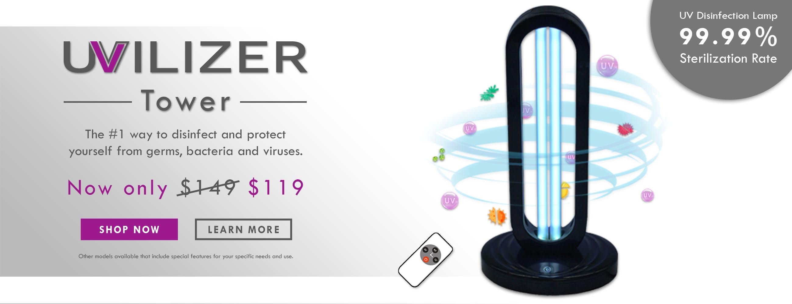 UVILIZER Tower - UV Light Sanitizer & Ultraviolet Lamp